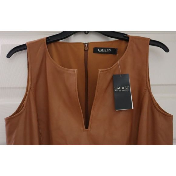 Lauren Ralph Lauren Women Sz 6 Brown Lamb Leather Sleeveless Sheath Dress $595 - Picture 3 of 13